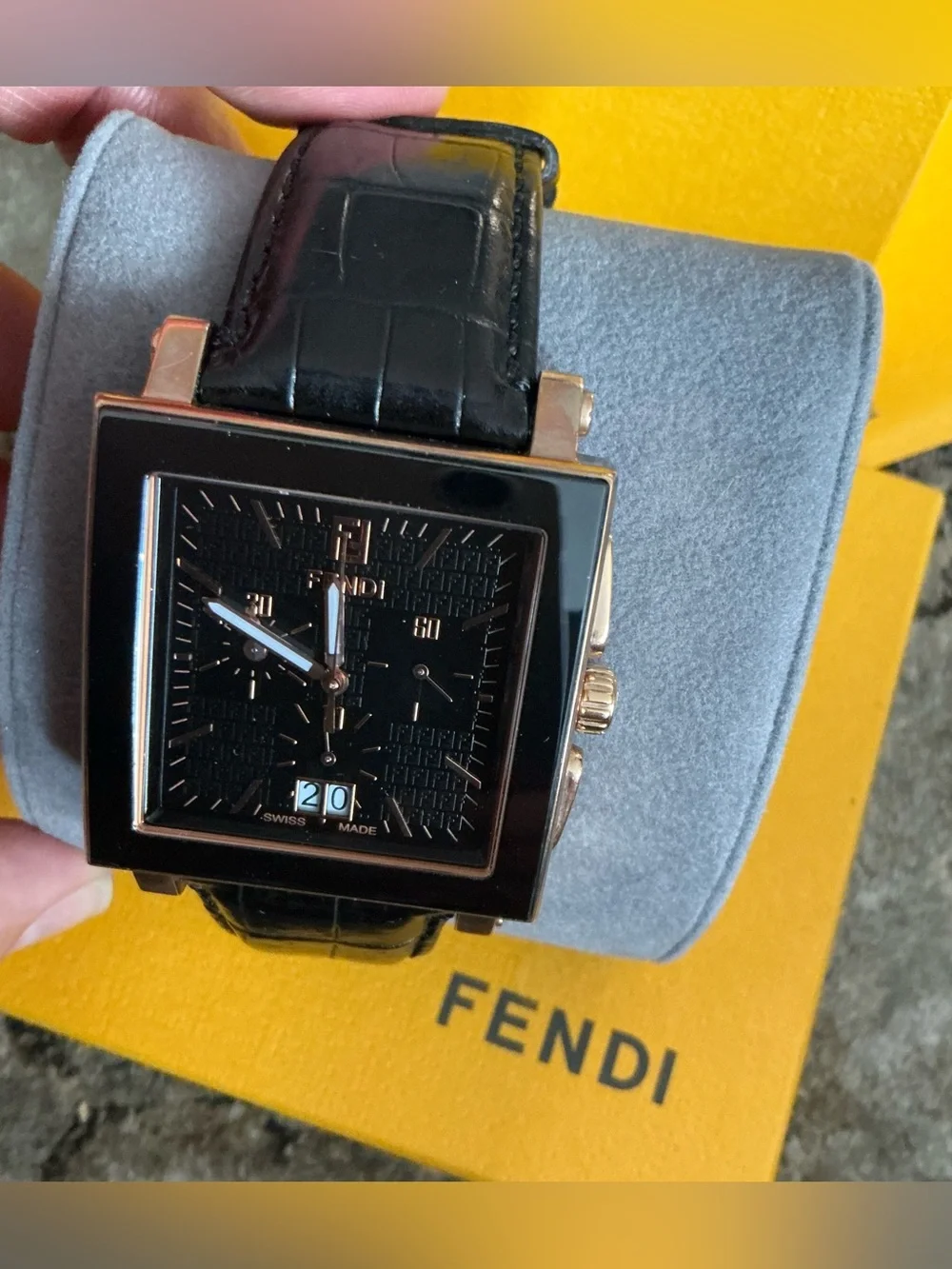 Authentic FENDI QUADRO CHRONOGRAPH DRESS watch w box and card 🔥🔥